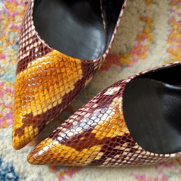 Anine Bing Devon Python Embossed Leather Pointed Toe High Heel Pumps Brown 38 - Picture 3 of 15